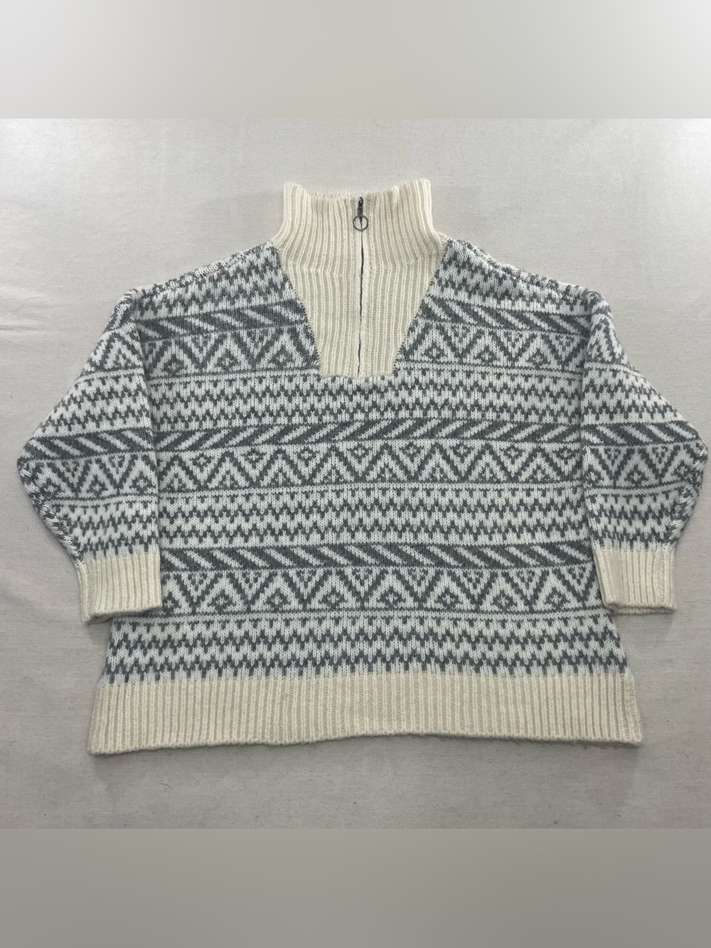 Aerie Women's 1/4 Zip Pullover Wool Blend Knit Sweater Size L Geometric Abstract